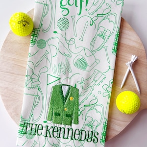 Golf green jacket Tea towel embroidered. So cute! Monogrammed. Personalized