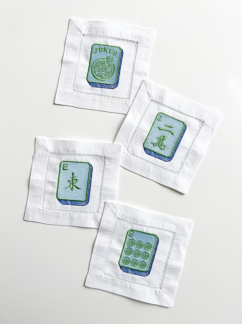 Mahjong Cocktail Napkins Hemstitched Linen . 6x6. Set of 4. Etsy