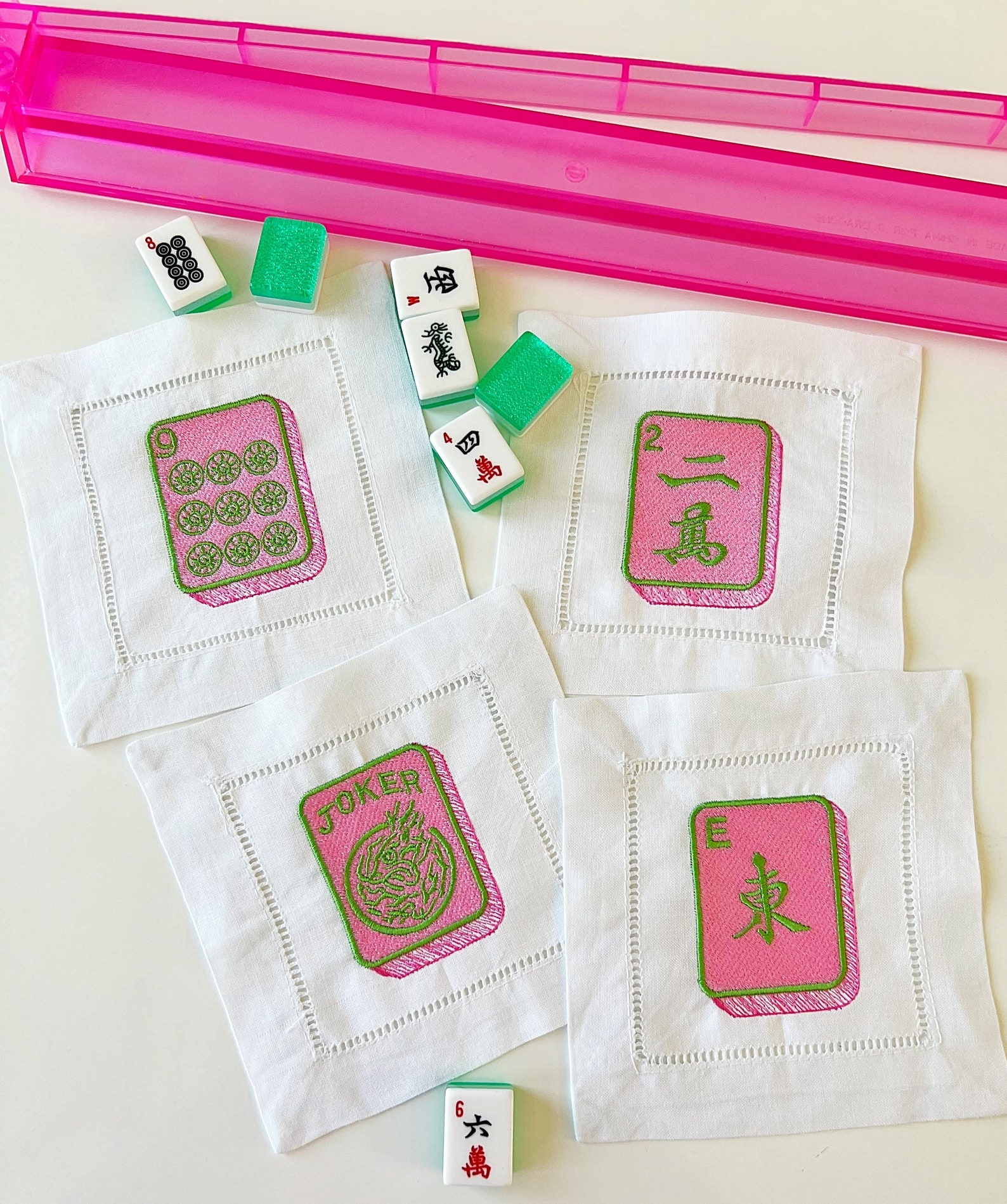 Mahjong Cocktail Napkins Hemstitched Linen . 6x6. Set of 4. Etsy