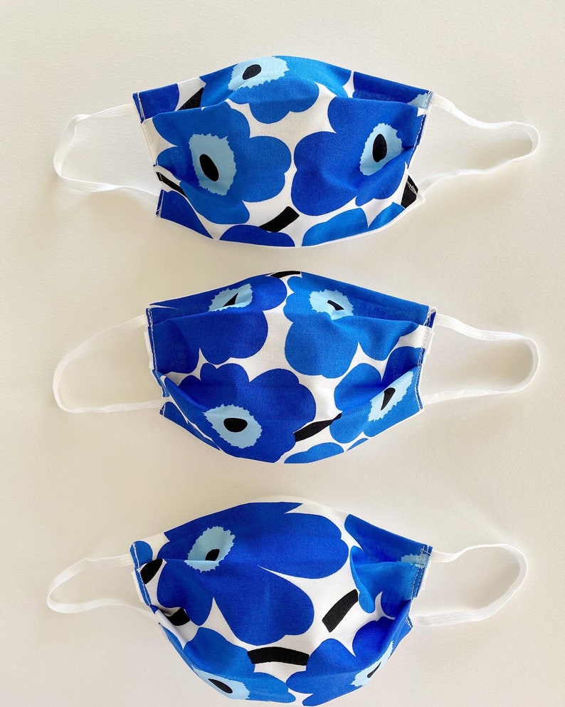Marimekko Unikko Blue Floral Masks Adult Ladies Free Etsy
