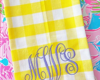 Yellow check Tea towel embroidered. So cute! Monogrammed.