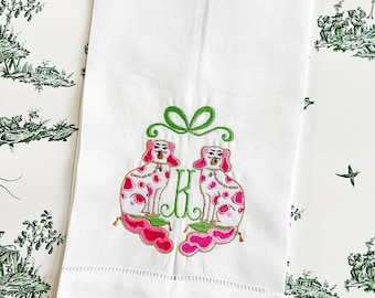 Tea towel Staffordshire monogrammed , Linen. Hemstitched  . So cute !