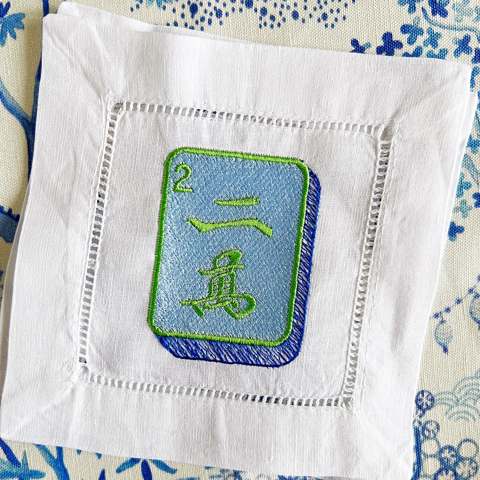 Mahjong Cocktail Napkins Hemstitched Linen . 6x6. Set of 4. Etsy