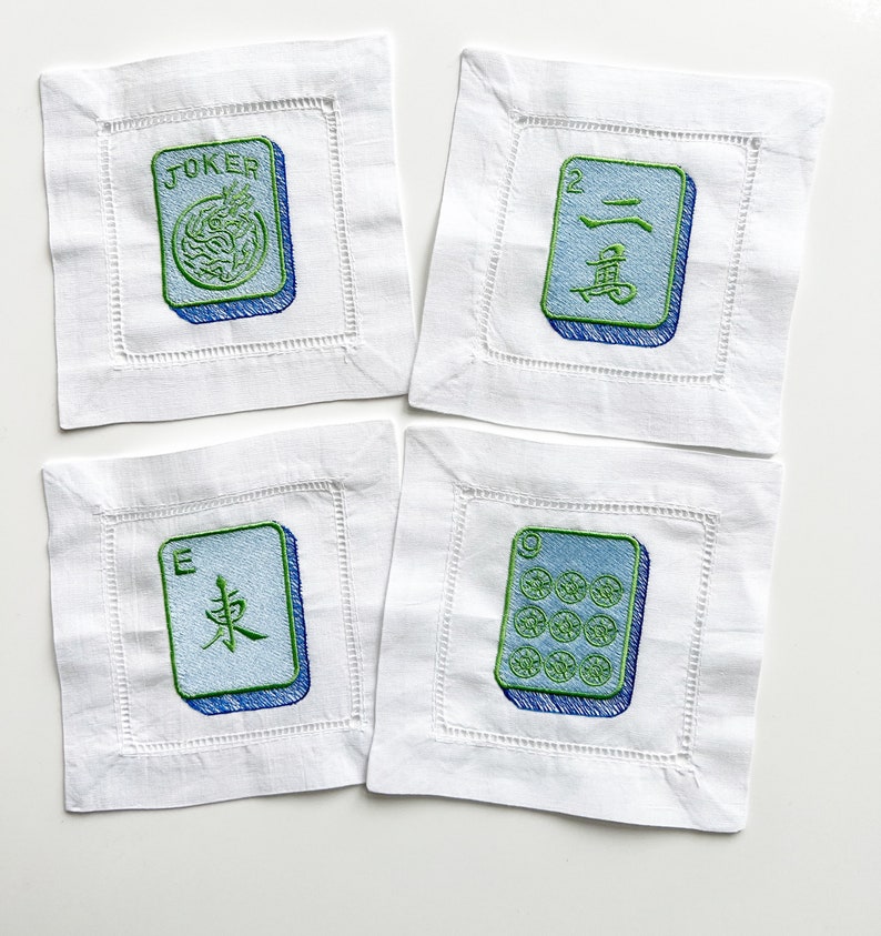 Mahjong Cocktail Napkins Hemstitched Linen . 6x6. Set of 4. Etsy