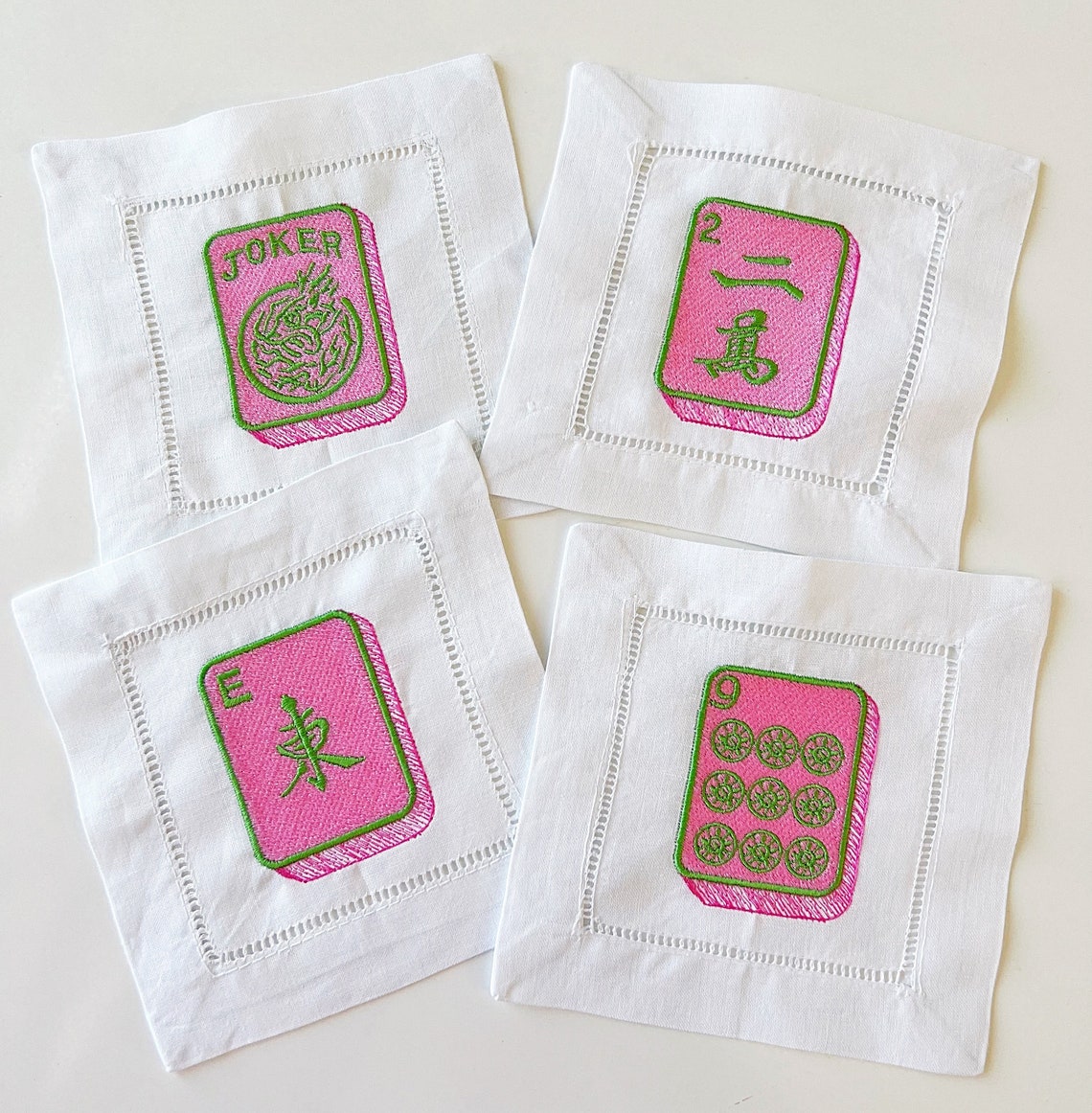 Mahjong Cocktail Napkins Hemstitched Linen . 6x6. Set of 4. Etsy