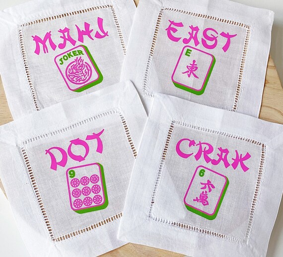Mahjong Cocktail Napkins Hemstitched Linen . 6x6. Set of 4. Etsy