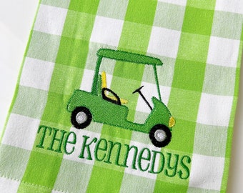 Golf cart Tea towel embroidered. So cute! Monogrammed. Personalized