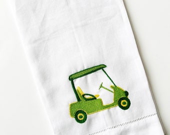 Golf Tea Towel. Linen. Hemstitched . So cute ! Embroidered