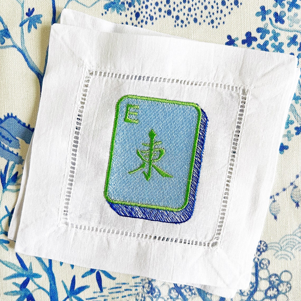 Mahjong Cocktail Napkins Hemstitched Linen . 6x6. Set of 4. Etsy