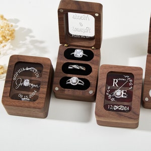 Aangepaste houten trouwringdoos, gepersonaliseerde houten voorstel ringdrager, triple flip houten ringdoos, verlovingsringdoos, verjaardagscadeaus