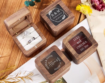 Personalized Engraved Engagement Ring Box,Custom Wooden Wedding Ring Box,Square Ring Bearer,Proposal Ring Box Holder,Anniversary gift