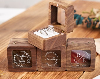Personalized Wedding Ring Box, Wooden two Slot Ring Bearer Box, Engagement Ring box, Proposal Ring Box, Wedding Day Ring Box, Wedding gift