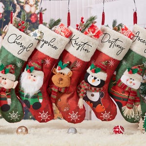 3D Plush Christmas Stockings, Snowman, Santa, Reindeer Christmas Stocking, Family Christmas Stockings, Stockings with Name, Holiday Decor