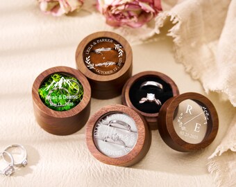 Personalized Wooden Ring Box,Custom Wedding Ring Box with Clear Acrylic Cover,Double Ring Bearer Box,Engagement Ring Box,Bridal Gift For Her