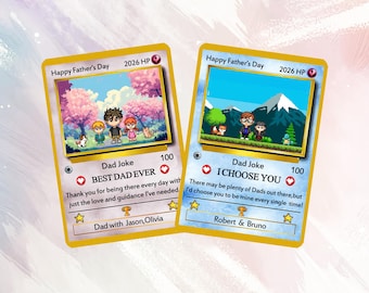 Cartolina Pokémon personalizzata per la Festa del Papà - Regalo personalizzato per papà - Regali personalizzati per la Festa del Papà - Regalo per la Festa del Papà - Regali per papà fan dei Pokémon