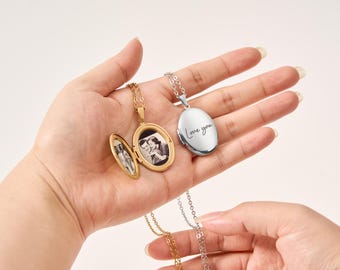 Personalisierte Oval Medaillon Halskette mit Foto, individuell gestaltete Gedenkschmuck, Gold Foto Halskette, Geschenk zum Jahrestag, Geschenk für Sie
