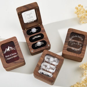 Gepersonaliseerde trouwringdoos, houten ringdoos met drie sleuven, verlovingsringdoos, voorstelringdoos, trouwdagringdoos, huwelijkscadeau