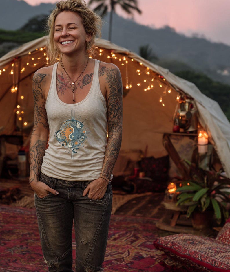 Boho Festival Tank Top, Summer Graphic Tee, Casual Sleeveless Shirt, Women's Hippie Clothing, Mandala Design, Outdoor Camping Outfit