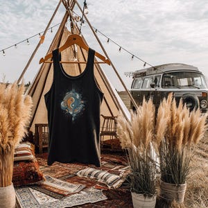 Trending Boho Camping Tank Top, Mystical Van Life Apparel, Stylish Festival Outfit, Unique Hippie Fashion, Adventure Clothing