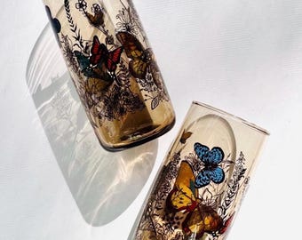 Juego de 4 vasos vintage Anchor Beverageware con forma de mariposa para té helado.