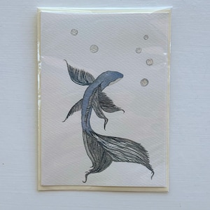 Cartão de felicitações "Peixe" original pintado à mão em aquarela (não impresso)