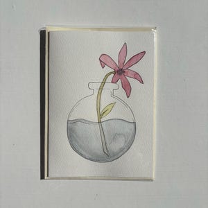 手描きのオリジナル水彩画「水の中の花」グリーティング カード (印刷ではありません)