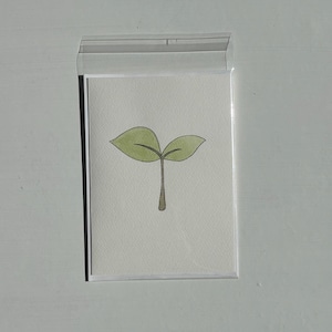 Carte de voeux originale aquarelle « Sprout » peinte à la main (pas d'impression), vierge à l'intérieur