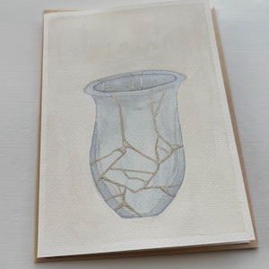 Cartão de felicitações original pintado à mão em aquarela “Kintsukuroi” (não impresso)