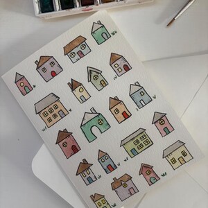手描きのオリジナル水彩画「家」グリーティングカード（印刷ではありません）、内側は空白