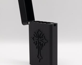 Schwarze Zigarettenschachtel mit Gothic Kreuz - Kunststoff Zigarettenetui für 10 Zigaretten