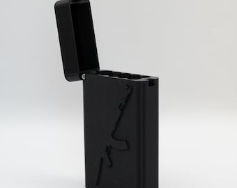 Black cigarette case with AK47 motif, plastic cigarette case for 10 cigarettes