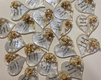 Personalized Heart Epoxy Magnet Wedding Favors, Gypsophila Flower