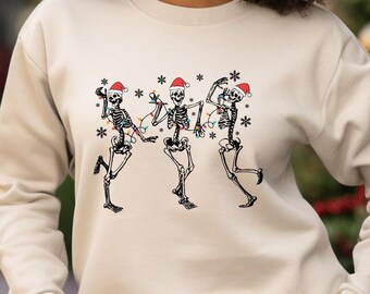 Christmas Dancing Skeleton Sweatshirt, Skeleton Sweatshirt, Christmas Lights Shirt,Skeleton Christmas Shirt,Dancing Skeleton,Holiday Sweater