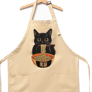 Noodle Cat Apron, Cat Lover Apron, Black Cat Apron, Ramen Cat Apron, Black Cat Noodle Apron, Baking Apron, Kitchen Apron,Baking Gift for Mom