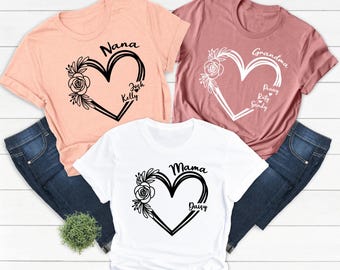 Custom Mama Shirt, Mother's Day Gift, Shirt with Kids Names, Gift for Mom Mama, Mom Heart Shirt,Custom Grandma Shirt, Personalized Mom Shirt