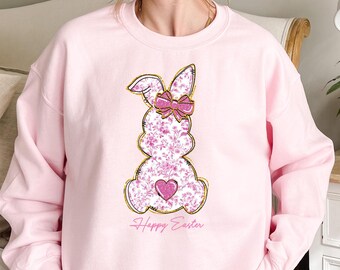 Happy Easter Floral Bunny Shirt, Cute Bunny Sweatshirt, Rabbit Tee, Happy Easter Day Gift, Coquette Bow Easter Sweatshirt, Cute Easter Shirt