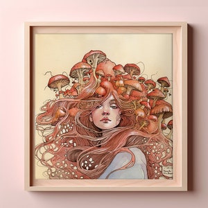 Pilz Frau Kunstdruck Frau: Wunderliche Fantasy Wanddeko