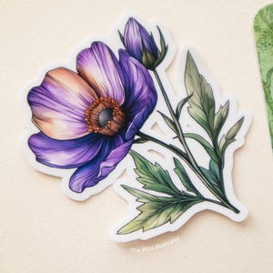 Adesivo Fiore Viola – Adesivo Botanico per Diario, Laptop, Amanti della Natura