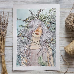Song of Foliage – Dipinto Originale ad Acquerello con Dettagli Metallizzati, Arte Botanica