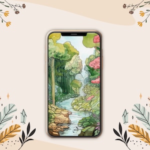 Hintergrund Märchenwald | Digitale Tapete, Aquarell Natur, sofortiger Download, Landschaft mit Tusche - von der wilden Illustratorin