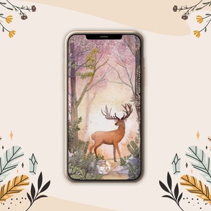 Enchanted Forest Deer Twilight Wallpaper - Mystical Nature Phone Background -  Instant Download
