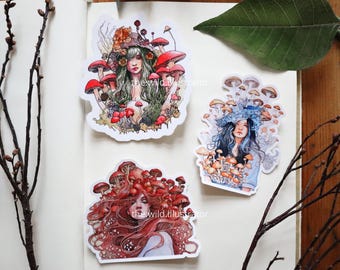 Mushroom Woman Sticker Bundle | Set of 3 Magical Stickers