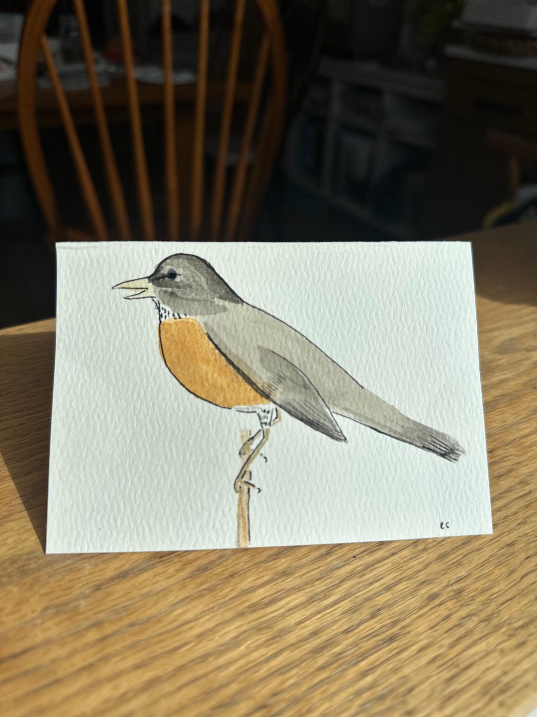 Hand Painted, Watercolor Robin Greeting Card. Blank Inside. Handwritten ...