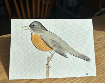 Hand Painted, Watercolor Robin Greeting Card. Blank Inside. Handwritten ...