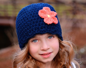 Custom girls hat 34 colors navy blue crochet flower knit flapper beanie fall spring fashion winter knitwear baby toddler womens personalized