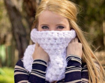 Womens cowl READY TO SHIP white chunky crochet infinity circle scarf neck warmer womans fall fashion knit winter scarves unique gift for her