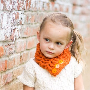 Toddler girl button scarf chunky crochet cowl knit neck warmer fall fashion autumn knitwear winter scarves gift for her orange pumpkin