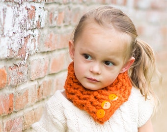 Toddler girl button scarf chunky crochet cowl knit neck warmer fall fashion autumn knitwear winter scarves gift for her orange pumpkin