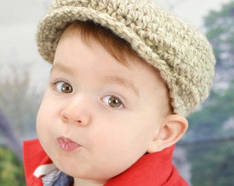 Toddler boy hat 36 colors crochet newsboy cap knit Irish wool fall fashion winter knitwear baby to mens sizes gift for him tan & cream