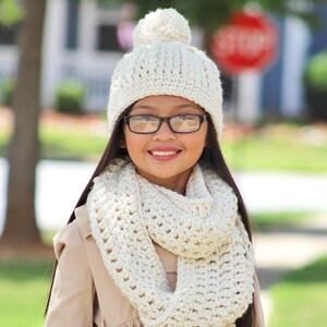 Girls winter hat 39 colors chunky crochet pom beanie cozy knit accessory fall fashion smaller larger sizes gift for her mom cream sparkle image 4